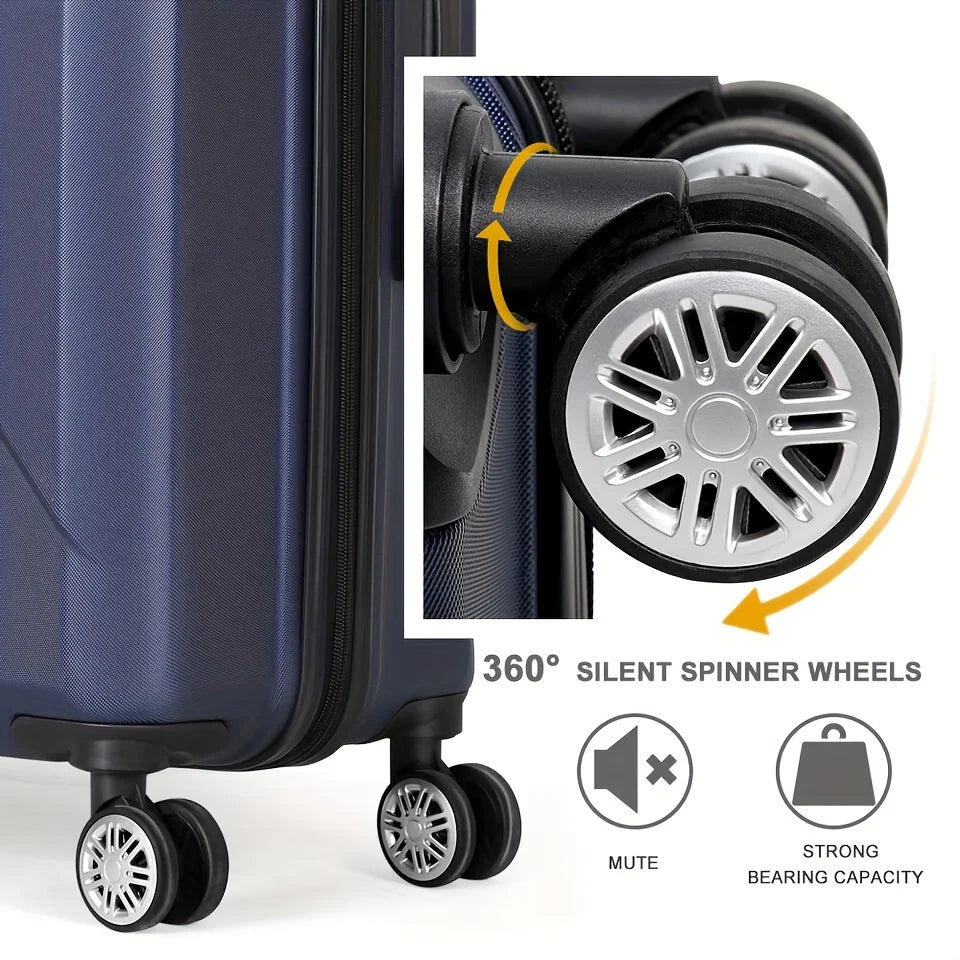 20 Inch Hardside Carry-On Luggage For Travel Business, 20-Inch Suitcase With Four Spinner Wheels And Durable Surface, Lock - Blue