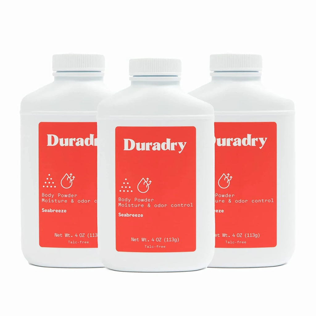 Duradry Body Powder - Sweat Defense & Odor Control, Sweat Absorbing, Anti-Chaffing, All Natural Powder, Talc-Free, Prevents and Eliminates Any Body Odor Naturally - Seabreeze, 4oz, 3-Pack