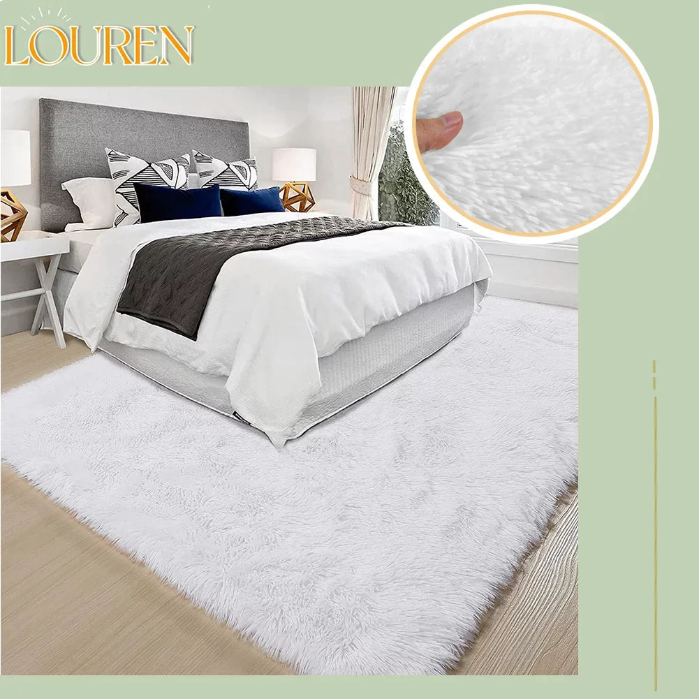 Fashionable and Long-lasting White Soft Area Rug for Bedroom,8x10,Fluffy Rug,Big Rug,Shag Carpet Non-Slip
