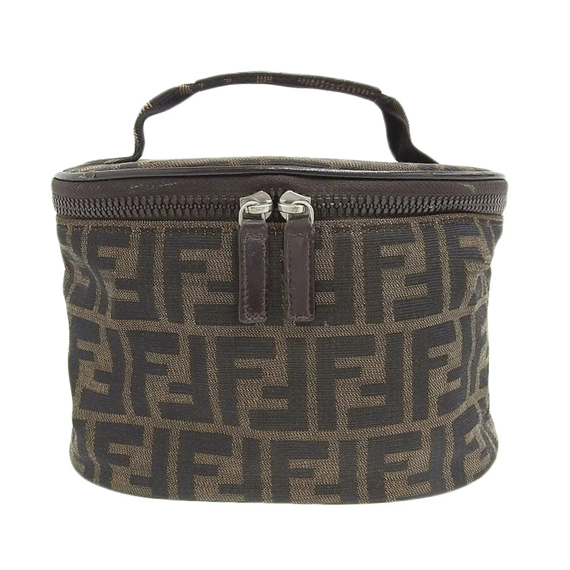 Pre-Owned FENDI Zucca Pattern FF Vanity Bag Handbag Pouch Canvas Brown (Fair)