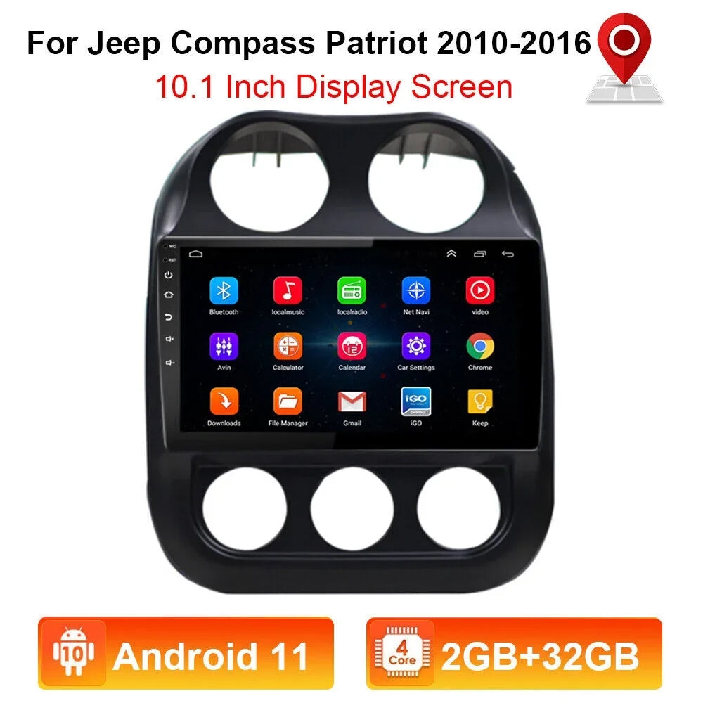 KingFurt Powerful Android 11 Car Radio GPS MP5 Player for Jeep Compass Patriot, Built-in Offline Map, FM Radio, Bluetooth & Reverse Camera