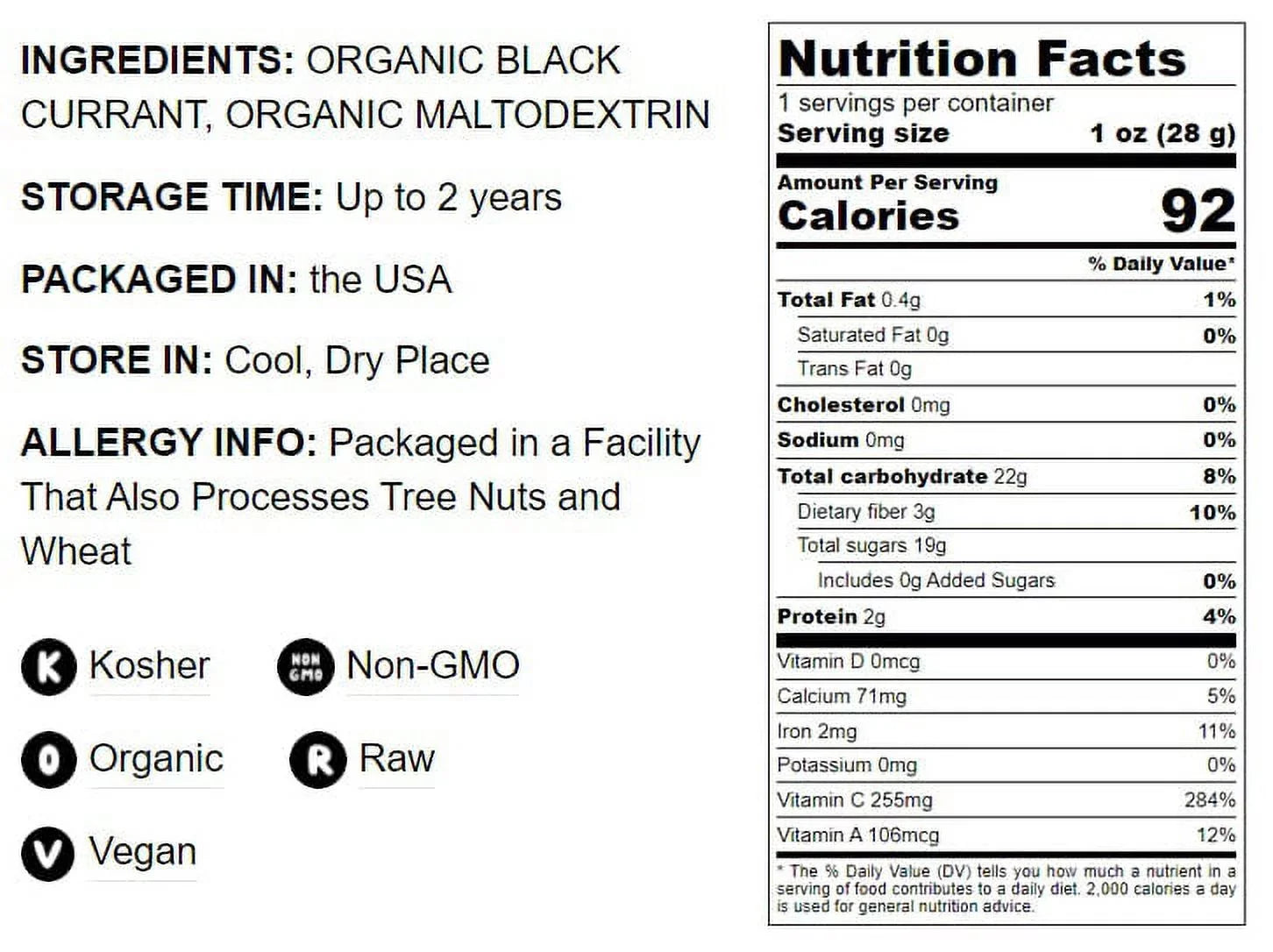 Organic Black Currant Powder, 2 Pounds — Non-GMO, Raw, Vegan, Kosher — by Food to Live