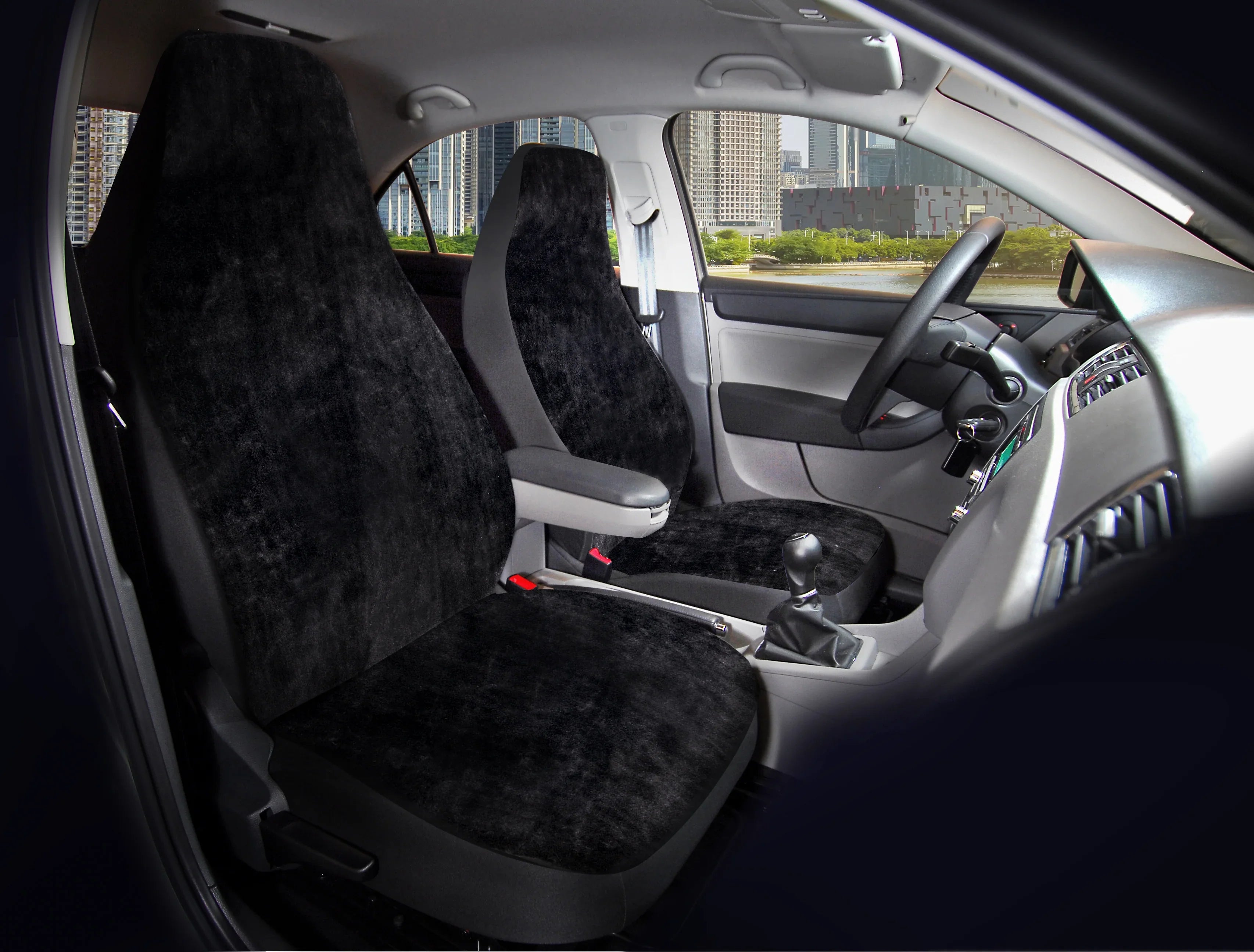 Auto Drive 2 Piece Car Seat Wrap High Back Soft Faux Fur Polyester Black, Universal Fit, 2002SC101