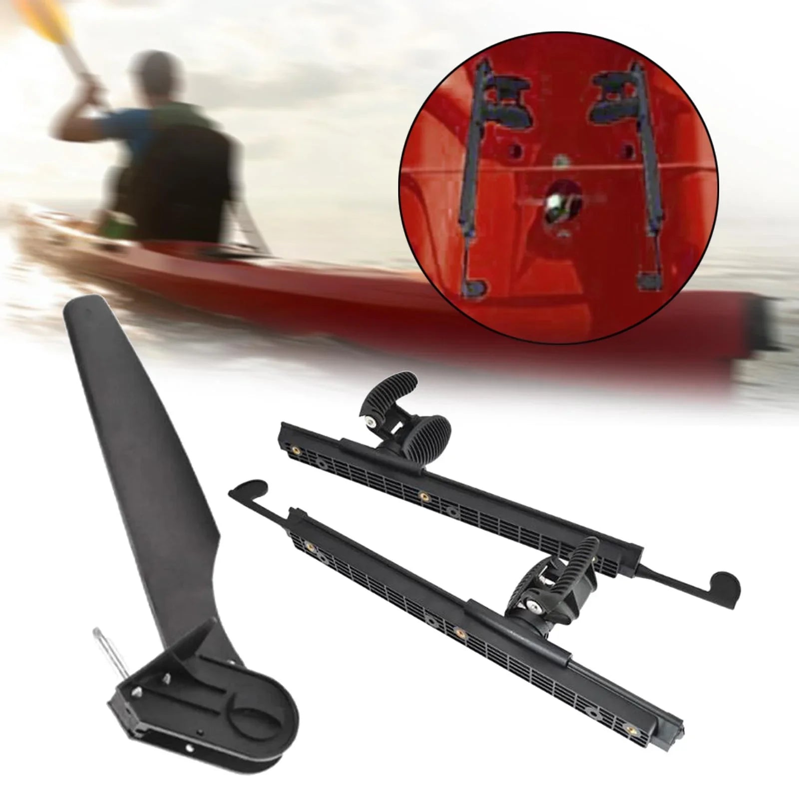 Tnarru Kayak Rudder Kayak Foot Pegs Watercraft Tail Watercraft Rudder with Foot Brace Pedals for Fishing Watercraft Canoeing Marine Accessories