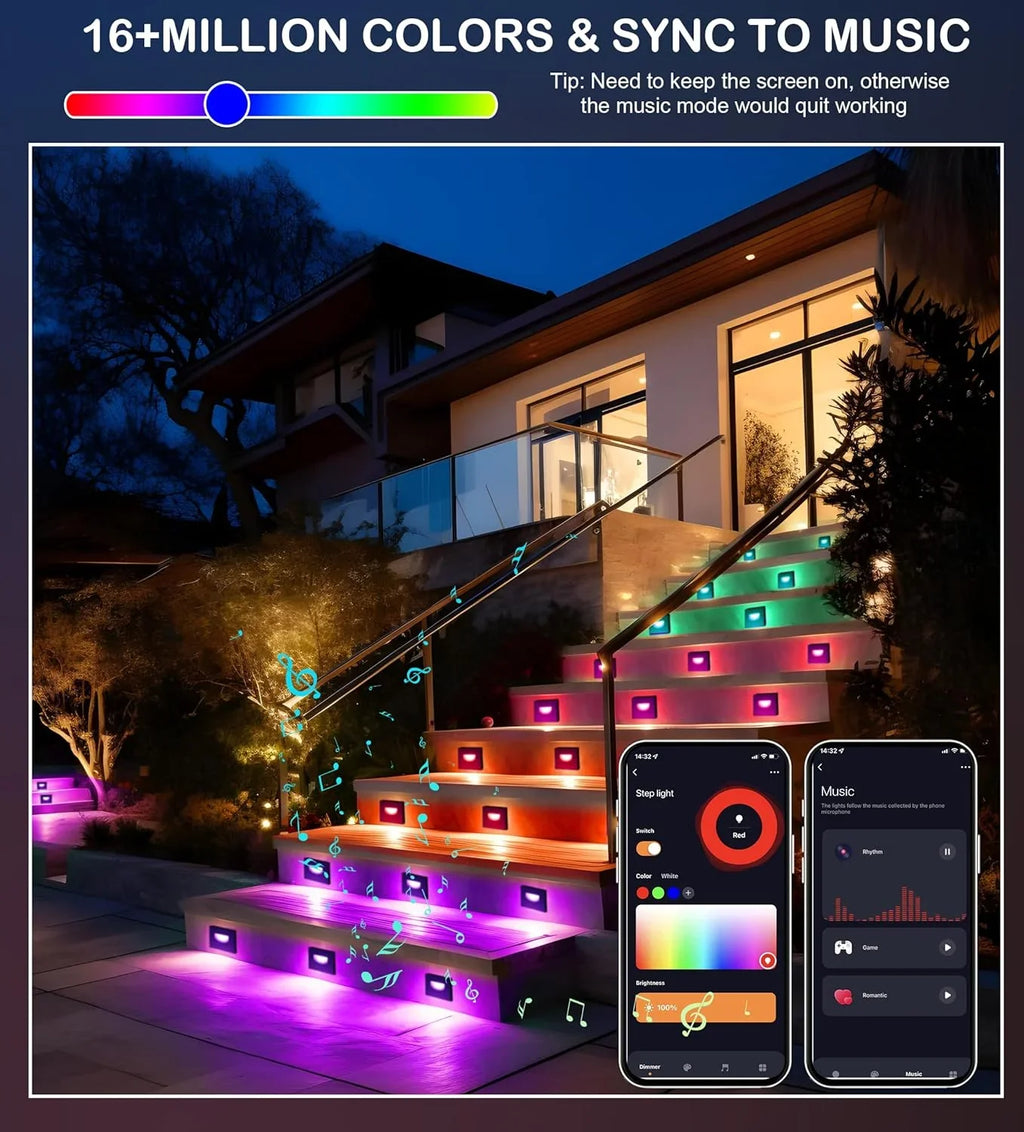 120V Indoor Outdoor Smart LED Step Lights, RGBCW Color Changing Stair Lights,3W 2700K-6500K,Hub Matching with and Google Home Assistant, 6 Pack