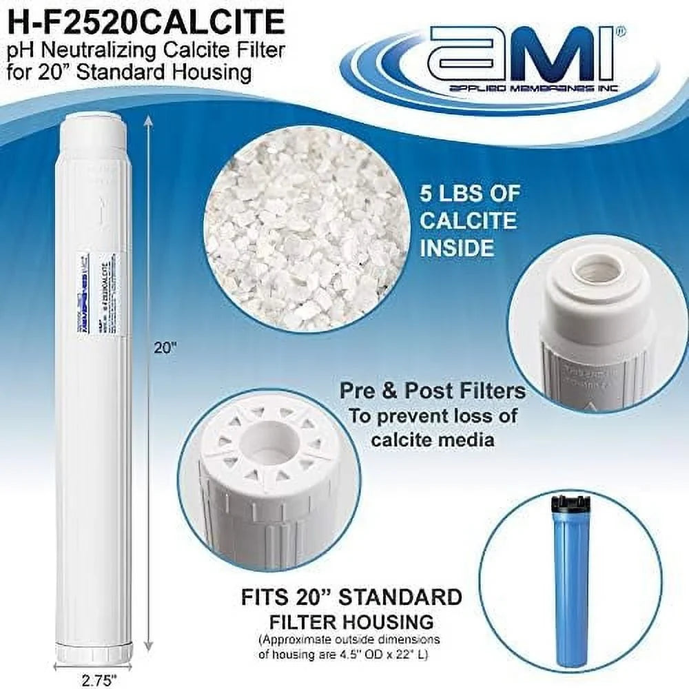 INC Ph Neutralization Water Filter Cartrid | Calcite Filter To Raise Alkalinity Of Low Ph Water | 20" Standard Size Fits 20” Standard Filter Housing | H-F2520CALCITE (20" Standard)