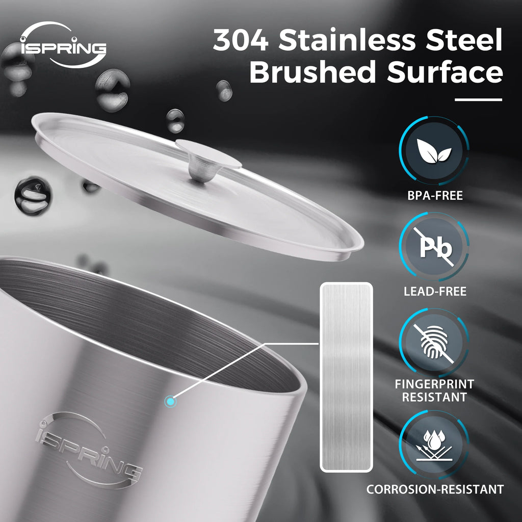 iSpring DGF2-DW Gravity-Fed Stainless Steel Countertop Water Filter System with Dark Wood Base,3.17 Gallons with 2 Activated Carbon Water Filters,Chlorine Reduction,Portable Water Filter