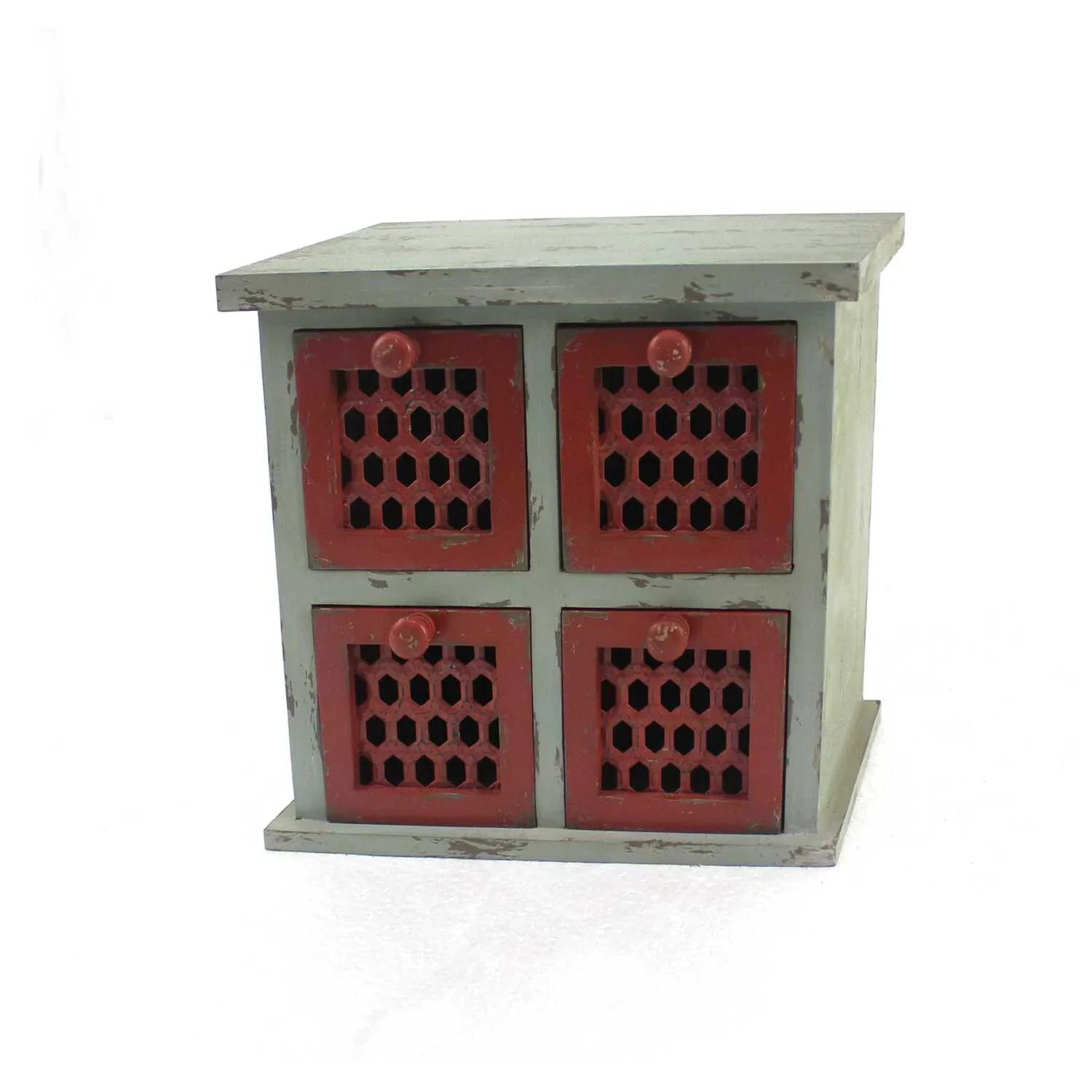 HomeRoots Furniture 7-inch x 14-inch x 12.75-inch Multi-Color, Antiqued, 4 Drawer, Tabletop - Organizer