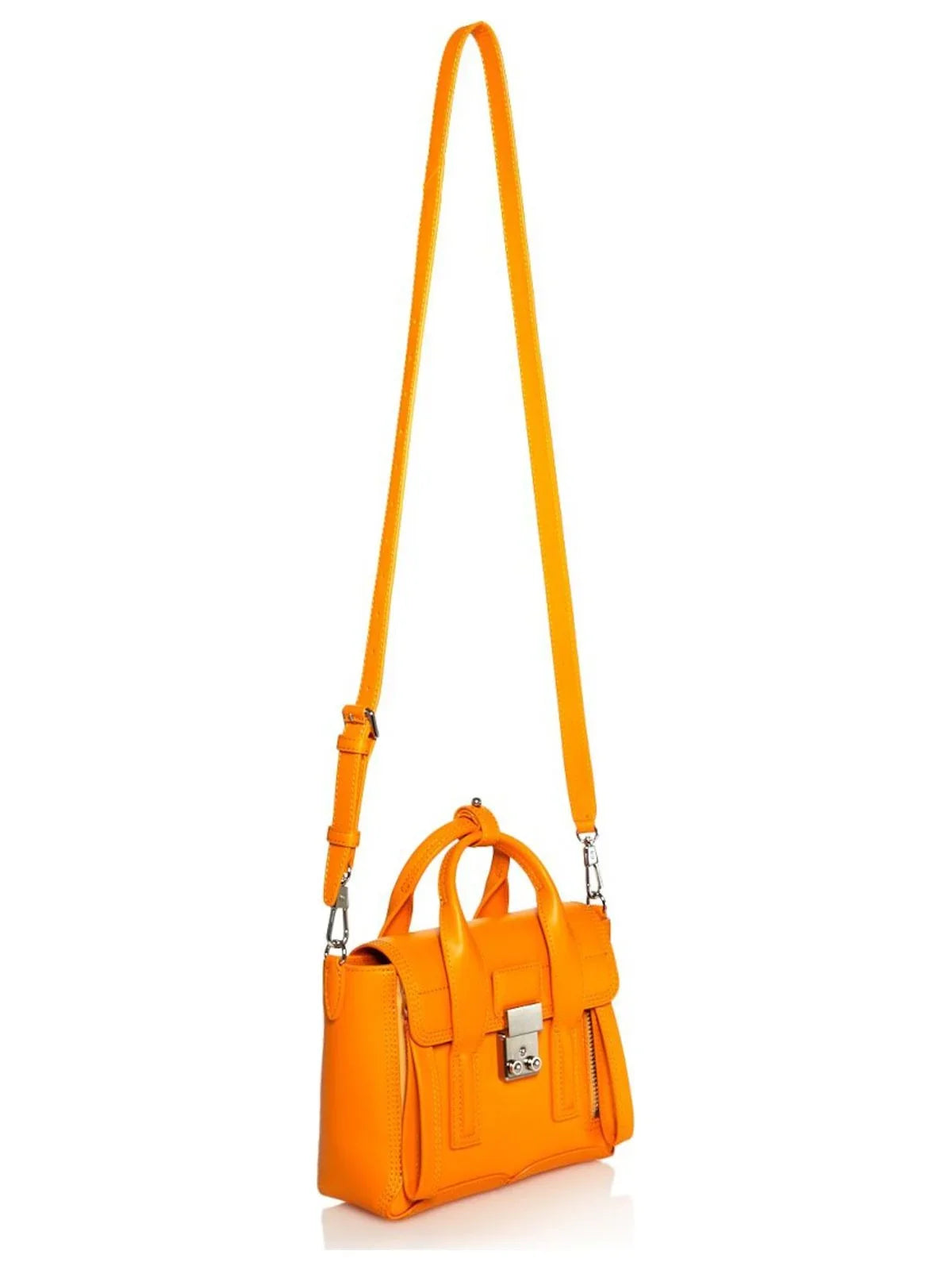 3.1 PHILLIP LIM Women's Orange Pashli Mini Solid 46 Adjustable Crossbody Band Zippered Double Flat Strap Satchel Handbag