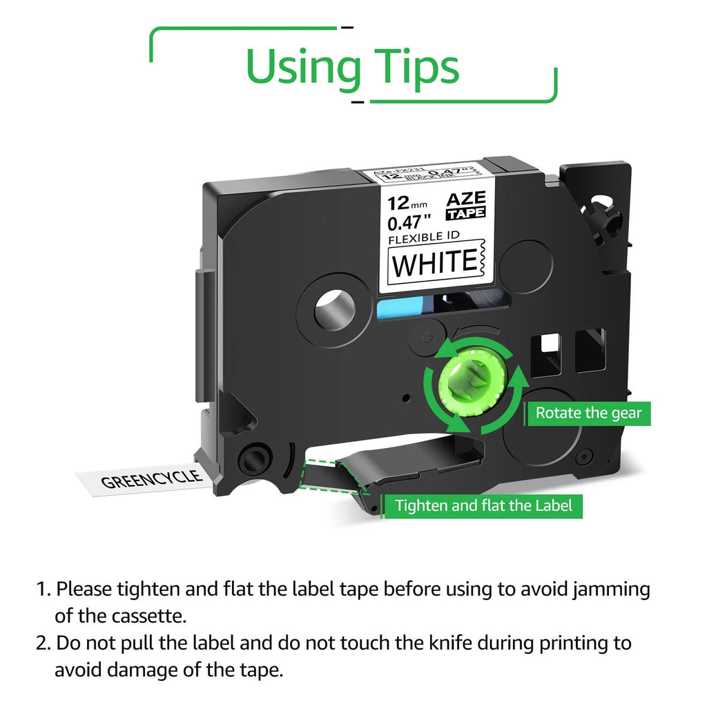 GREENCYCLE 50PK Fitting for Brother P-touch 12mm x 8m Black on White TZ TZe TZ-FX231 TZe-FX231 TZe-231 TZ-231 Flexible ID Cable Wire Label Tape