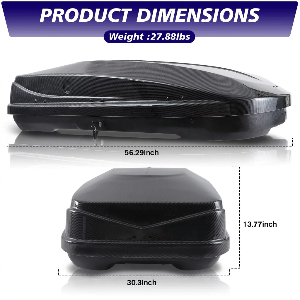 Large Rooftop Cargo Carrier Hard Shell Rooftop Cargo Box with Double Locks, 13 ft³ Waterproof Cargo Box for SUV Rooftop 56.3" L x 30.3" W x 13.8" H, Carbon Fibre Grain