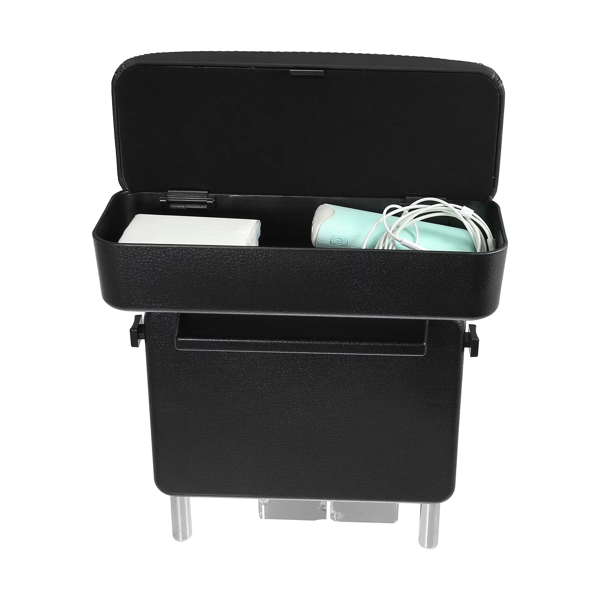 Car Center Armrest Box Seat Gap Adjustable Armrest Storage Organizer Box Armrest Black PU Leather with Black Line