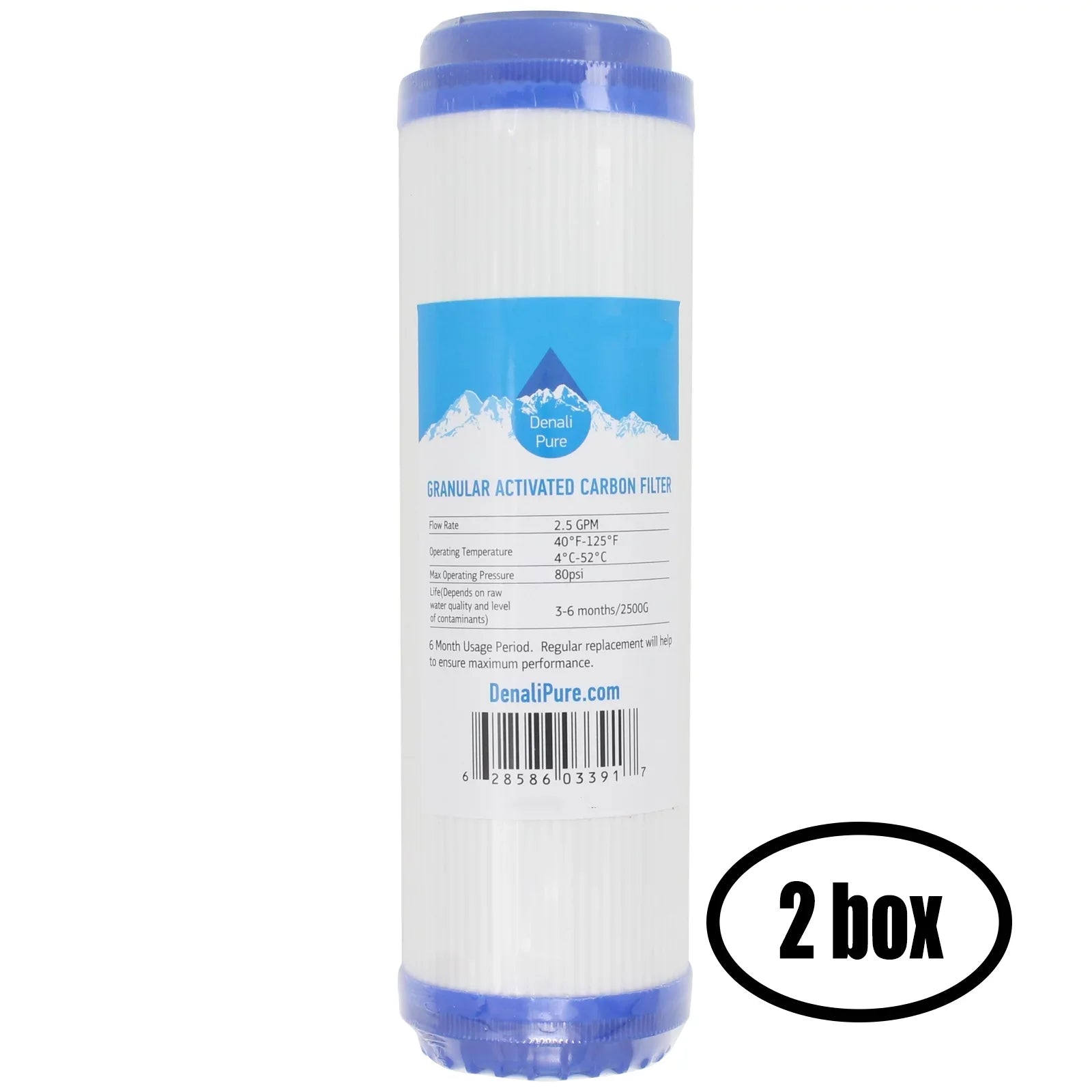 2 Boxes of Replacement for AMPAC USA AP-CT10CL Granular Activated Carbon Filter - Universal 10-inch Cartridge for AMPAC USA COUNTER TOP WATER FILTER - Denali Pure Brand