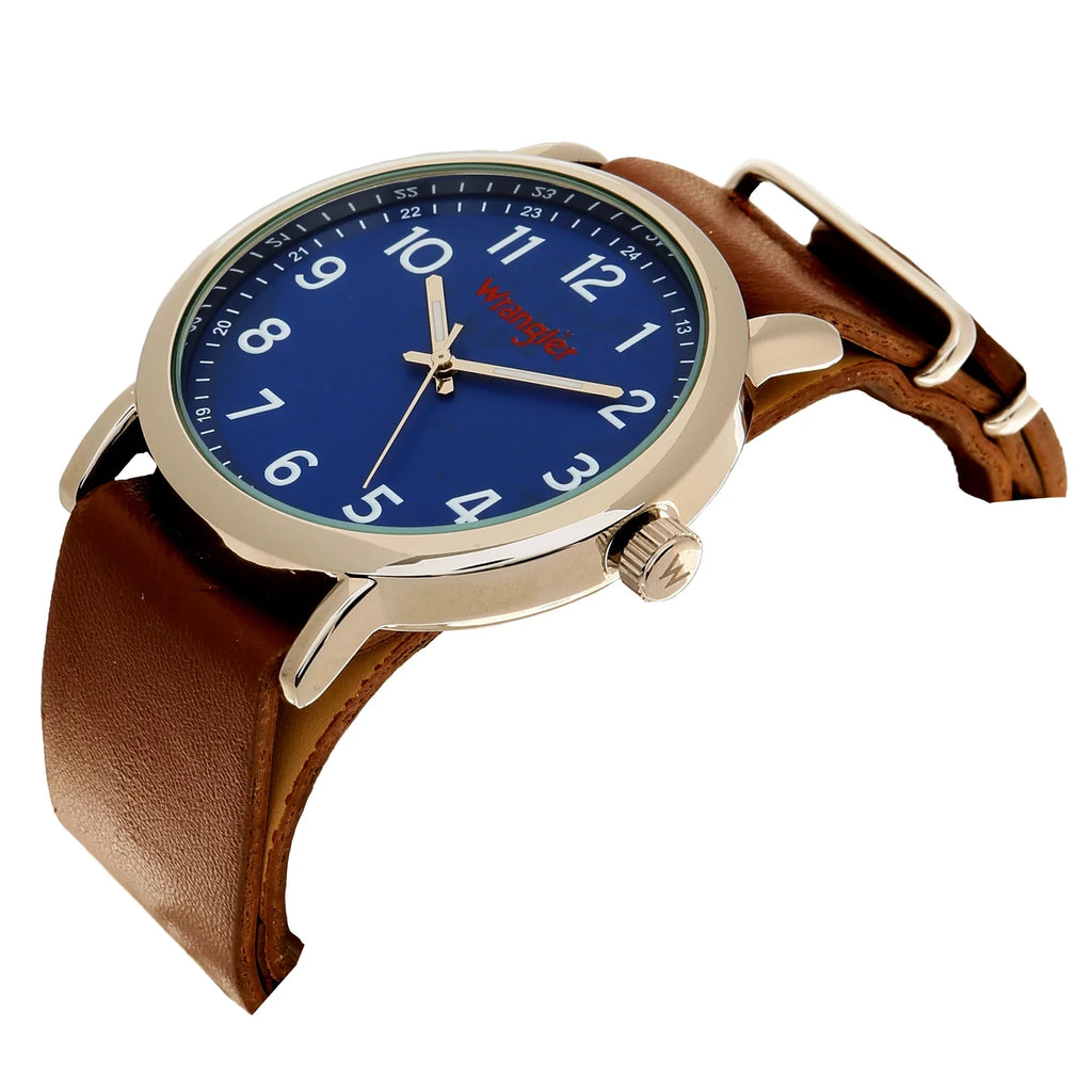 Wrangler 45mm Round Blue Dial, Brown Nato Style Strap Watch