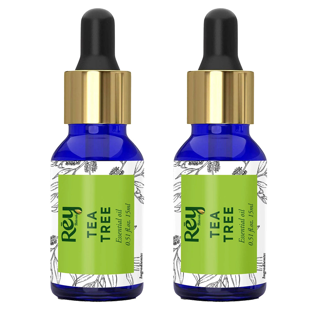 Rey Naturals Tea tree oil for Aromatherapy - Tea Tree Essential Oil for Healthy Skin, Face, and Hair - 100% Organic Remedy for Dandruff, Acne - 30 ml