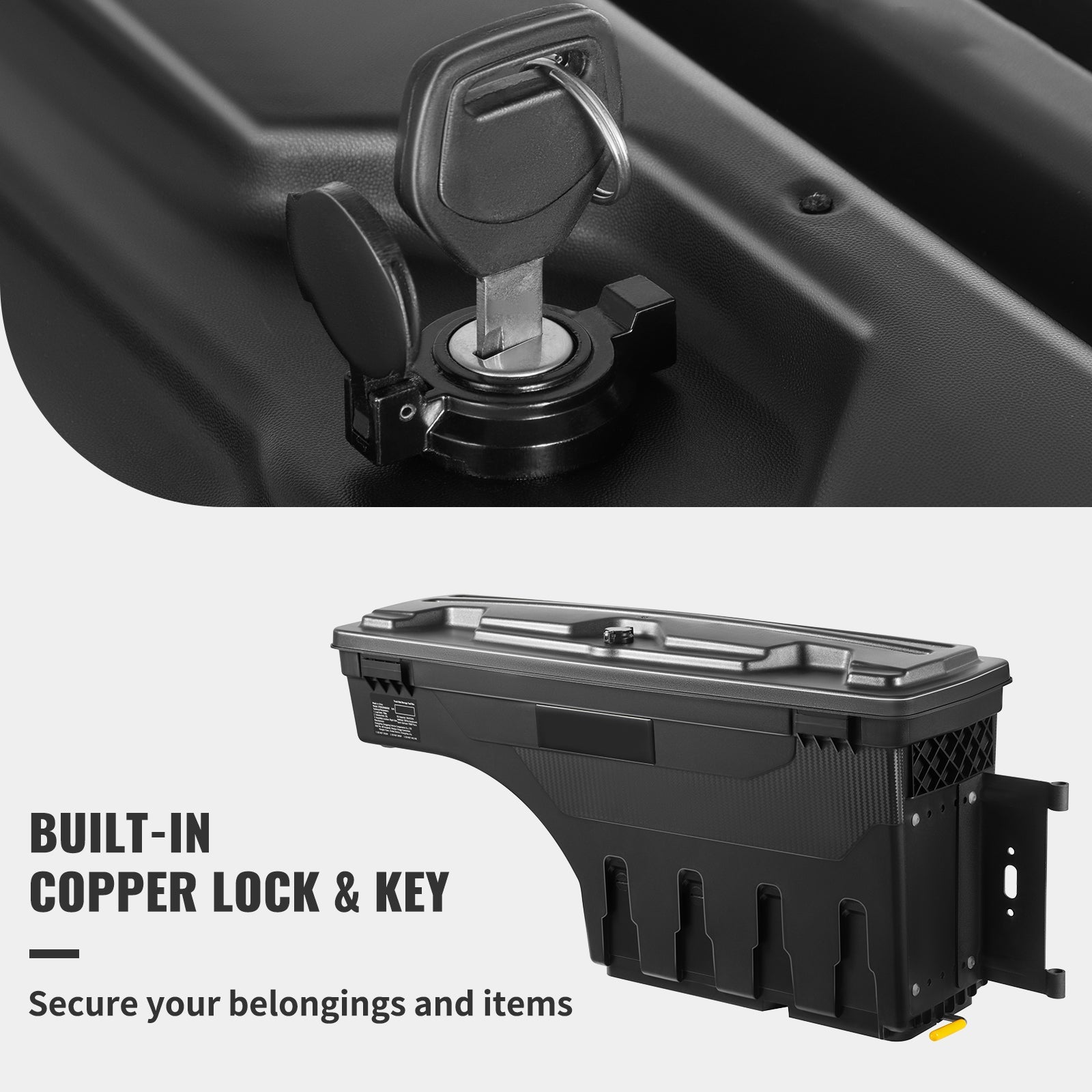 SKYSHALO Truck Bed Storage Box, Lockable Lid, 6.6 Gal/20 L Waterproof ABS Wheel Well Tool Box, Matching with Chevrolet Silverado 1500 GMC Sierra 1500 2019-2021, Black, Passenger Side