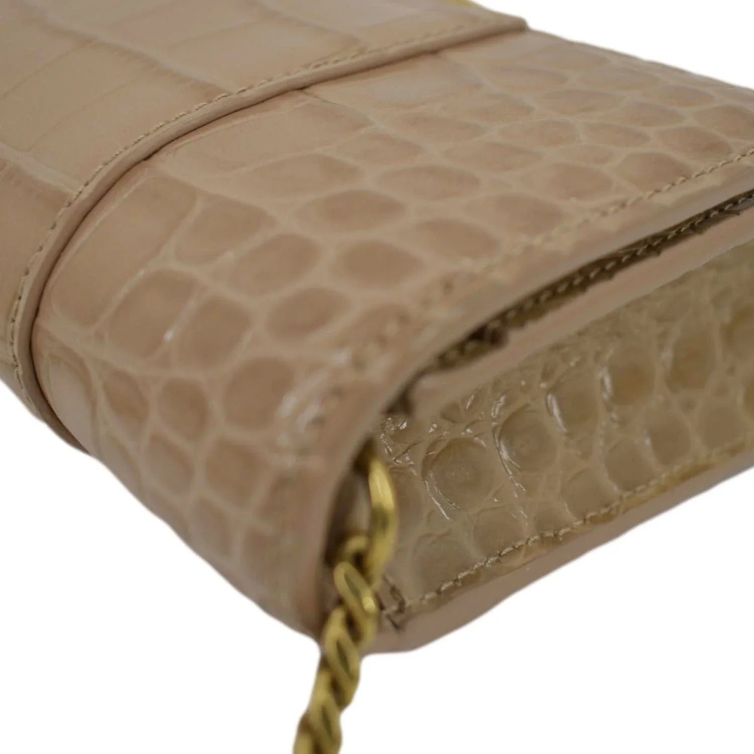Pre-owned BALENCIAGA Hourglass Crocodile Embossed Leather Chain Shoulder Bag Light Brown