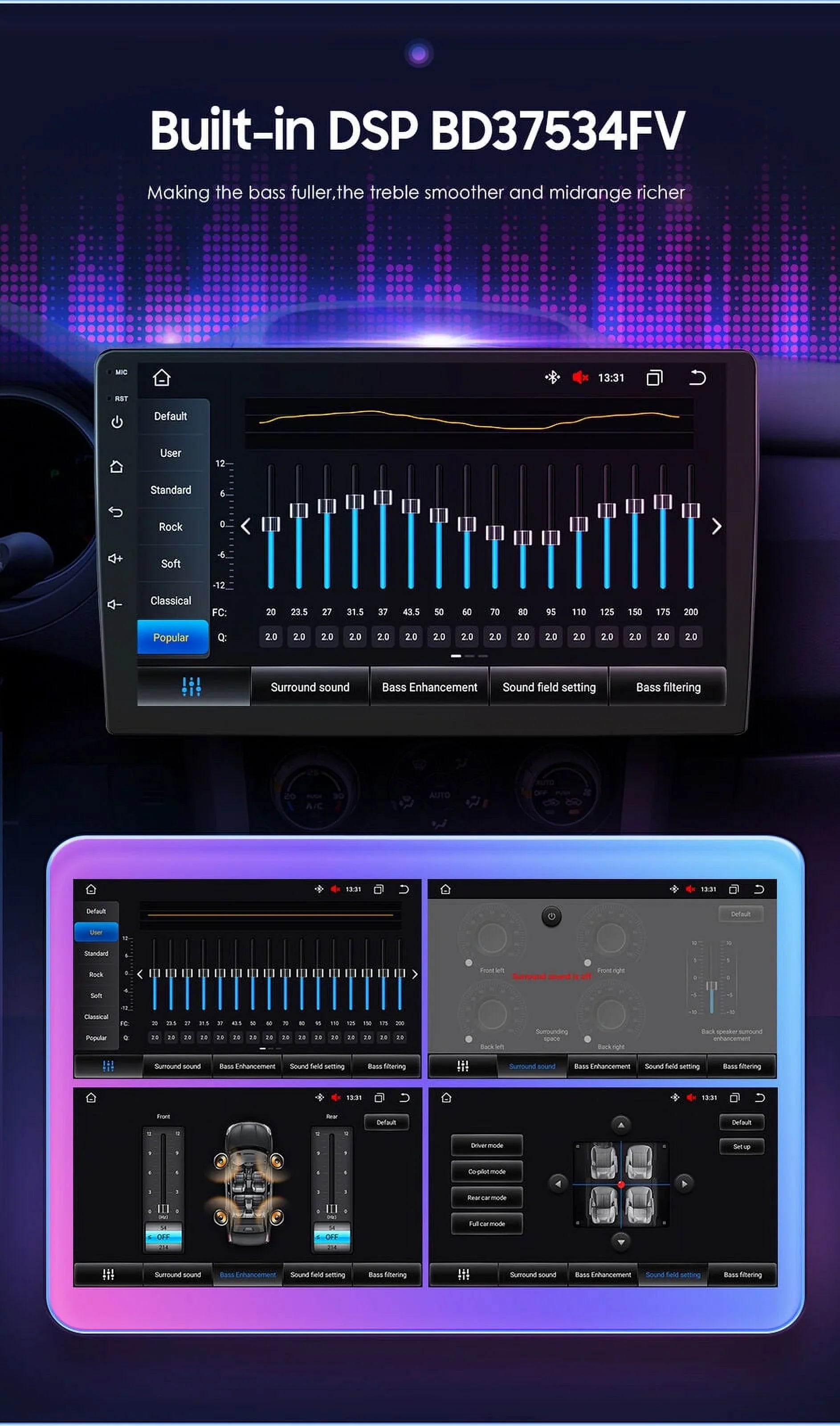 10'' 2Din Android QLED Car Stereo Nav GPS Radio DSP CarPlay Condition 8 4+32GB