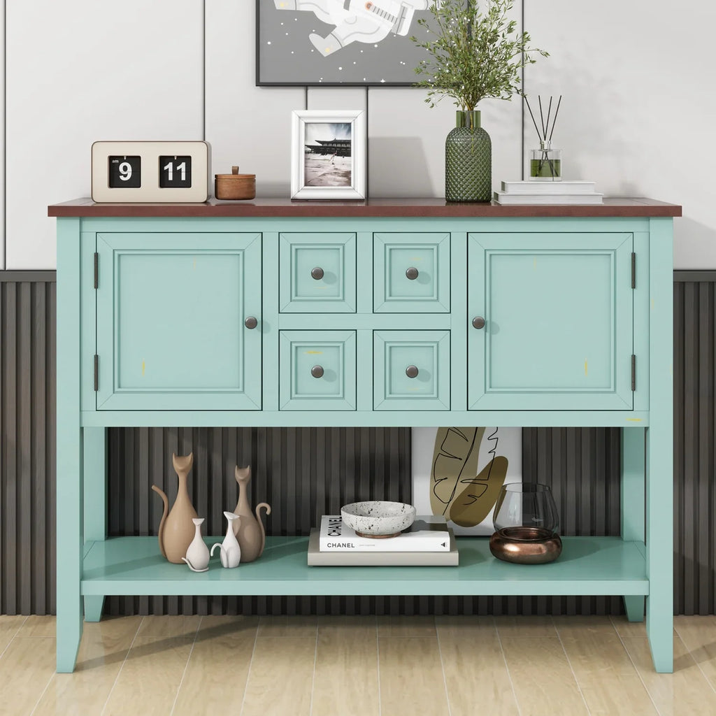 TREXM Cambridge Series Ample Storage Vintage Console Table with Four Small Drawers and Bottom Shelf for Living Rooms Entrances and Kitchens (Lime White OLD SKU WF190263AAK)