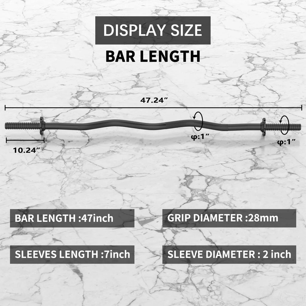 FIXTECH 47'' Olympic Curl Bar with Collars for All Standard Plates, 220-Pound Capacity, Black