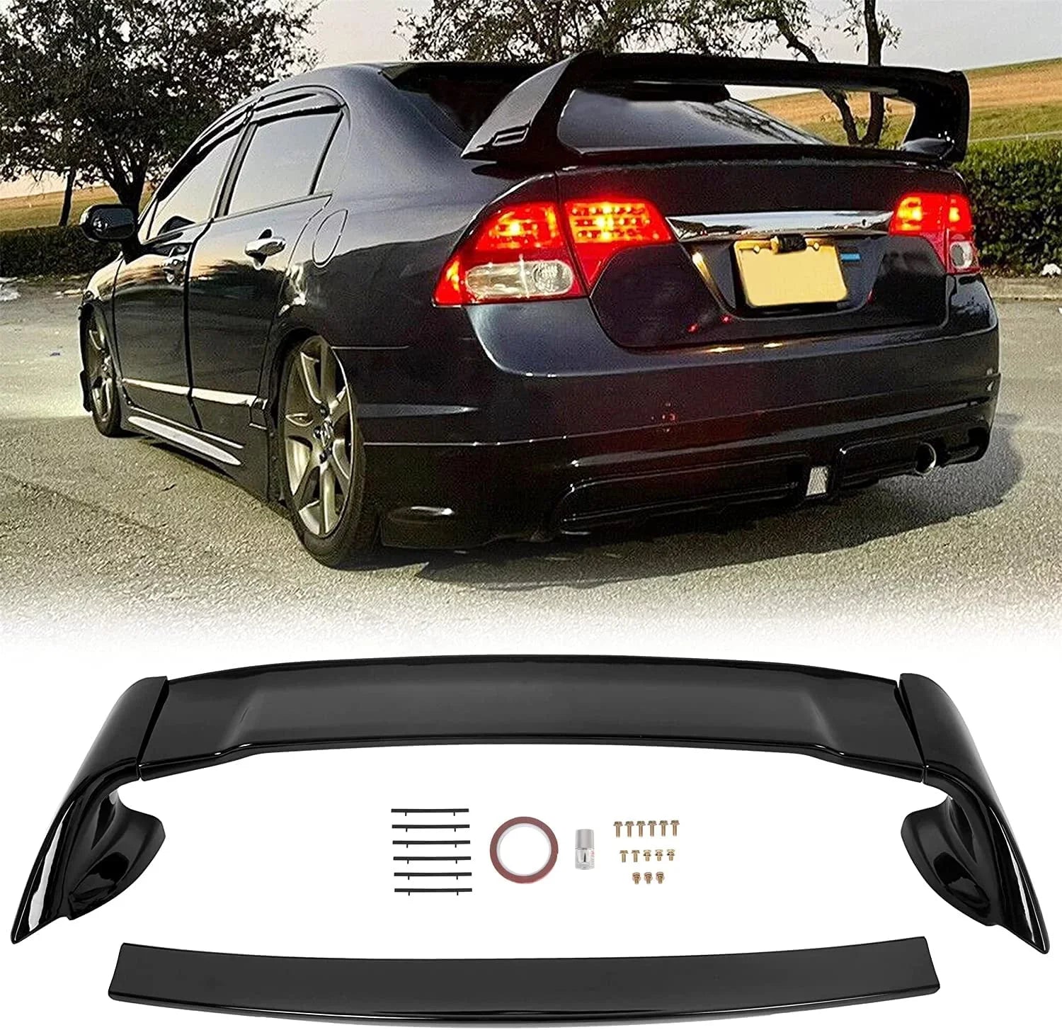 Rear Trunk Spoiler Wing Matching with 2006-2011 Honda Civic 4 Door Sedan ABS Trunk Spoiler Wing Painted Gloss Black