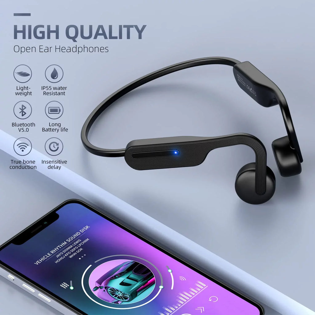 Bone Conduction Headphones, Open Ear Headphones, Bluetooth 5.0 Sports Wireless Earphones, Sweat Strong Headset for Running, Cycling, Hiking, Driving