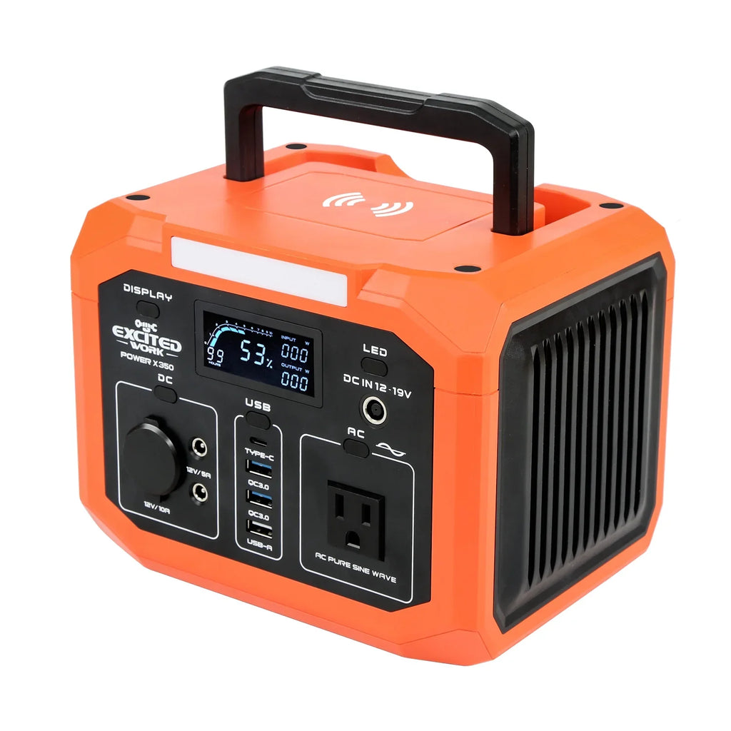 EXCITED WORK Portable Power Station 350W (500W Surge),299.5Wh/83200mAh Backup Lithium Battery with 110V AC Outlet and Wireless Charger,Solar Generator for Outdoor Camping,RV Travel and Home Emergenc
