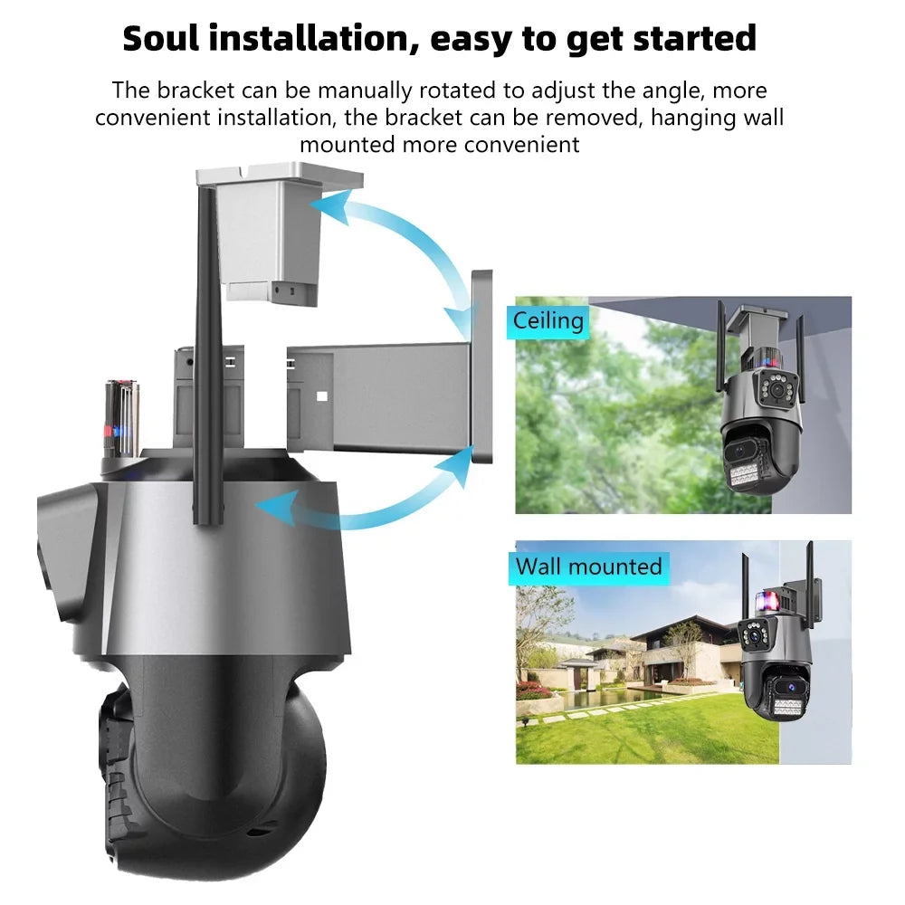 Kepeak Dual Lens Security Camera, Wi-Fi Home Surveillance Cameras Outdoor 360° View, 2-Way Audio Night Vision, Waterproof