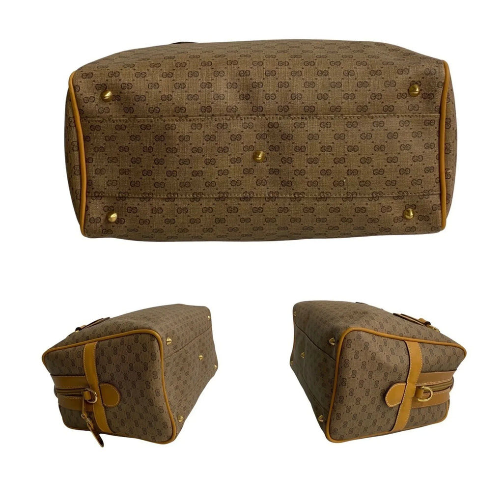 Pre-Owned GUCCI Old Gucci Vintage Micro GG Leather 2way Handbag Mini Boston Bag Shoulder Camel 574-5 (Good)