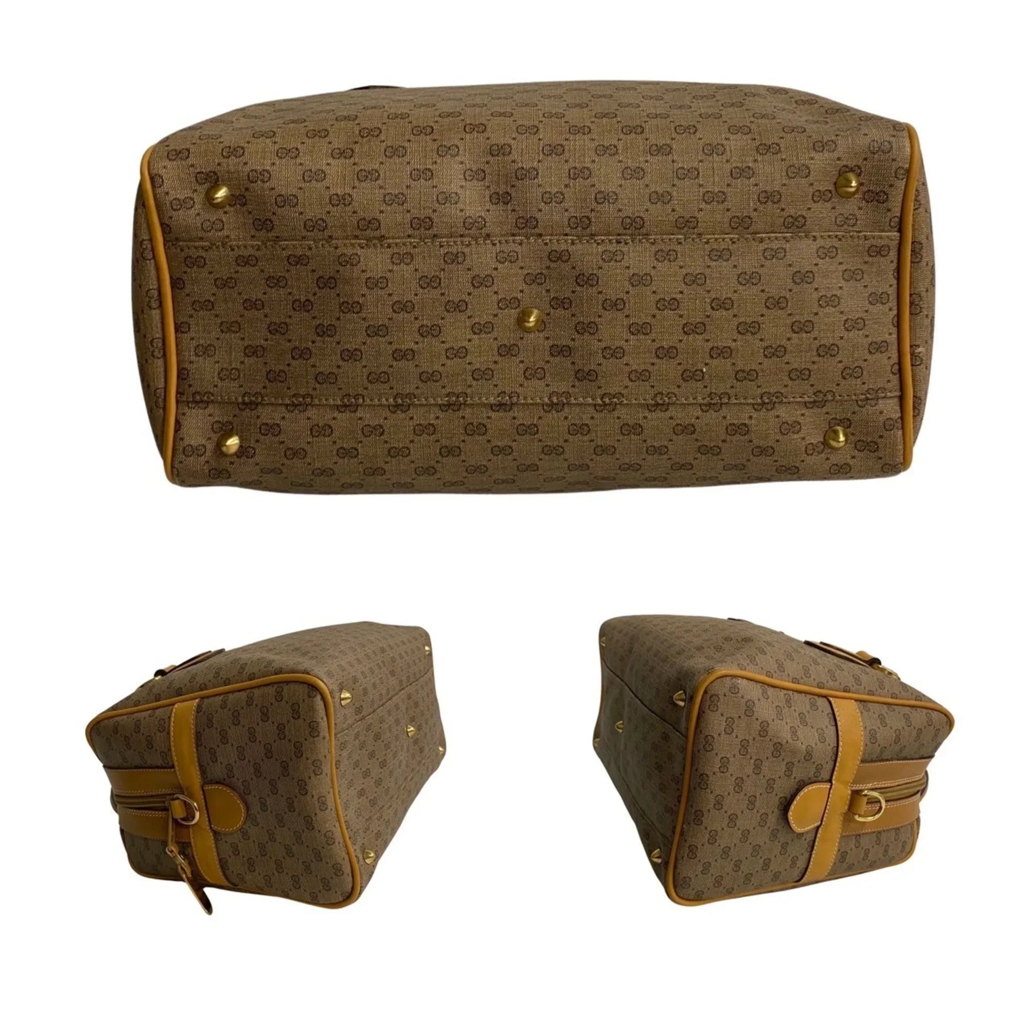 Pre-Owned GUCCI Old Gucci Vintage Micro GG Leather 2way Handbag Mini Boston Bag Shoulder Camel 574-5 (Good)