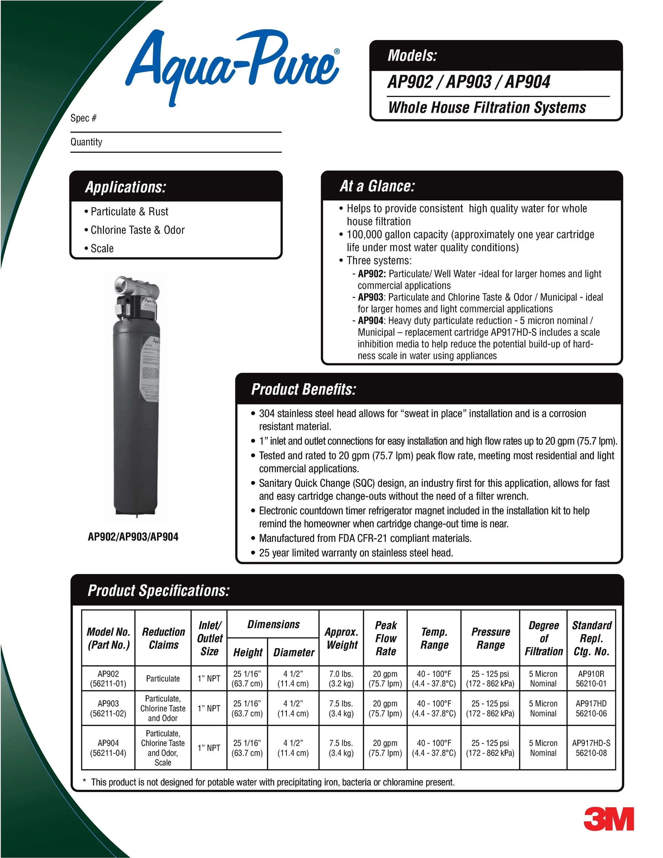 3M Aqua-Pure AP917HD-S Whole House Water Filter Cartridge, Sanitary Quick-Change, for AP904 Systems