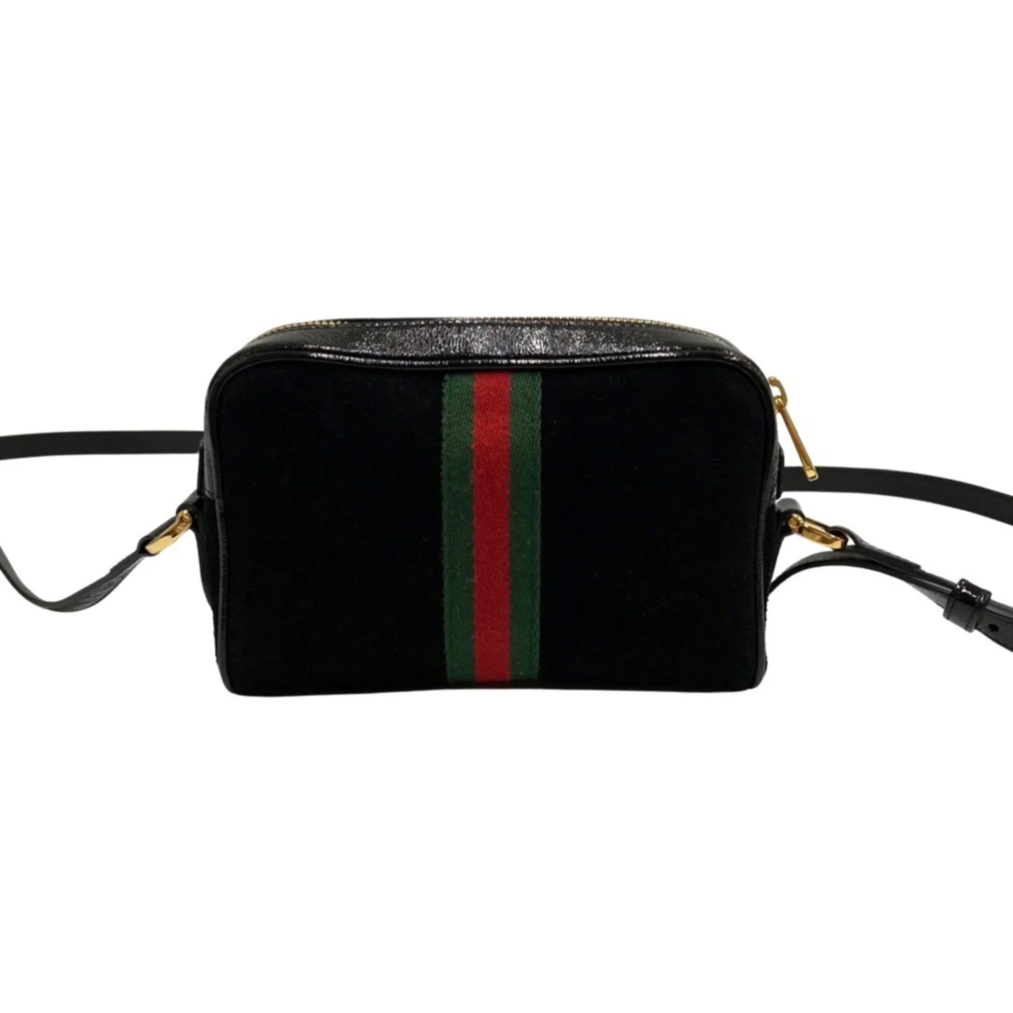 Pre-Owned GUCCI Gucci Ophidia Sherry Line GG Hardware Suede Enamel Leather Genuine Mini Shoulder Bag Black (Good)