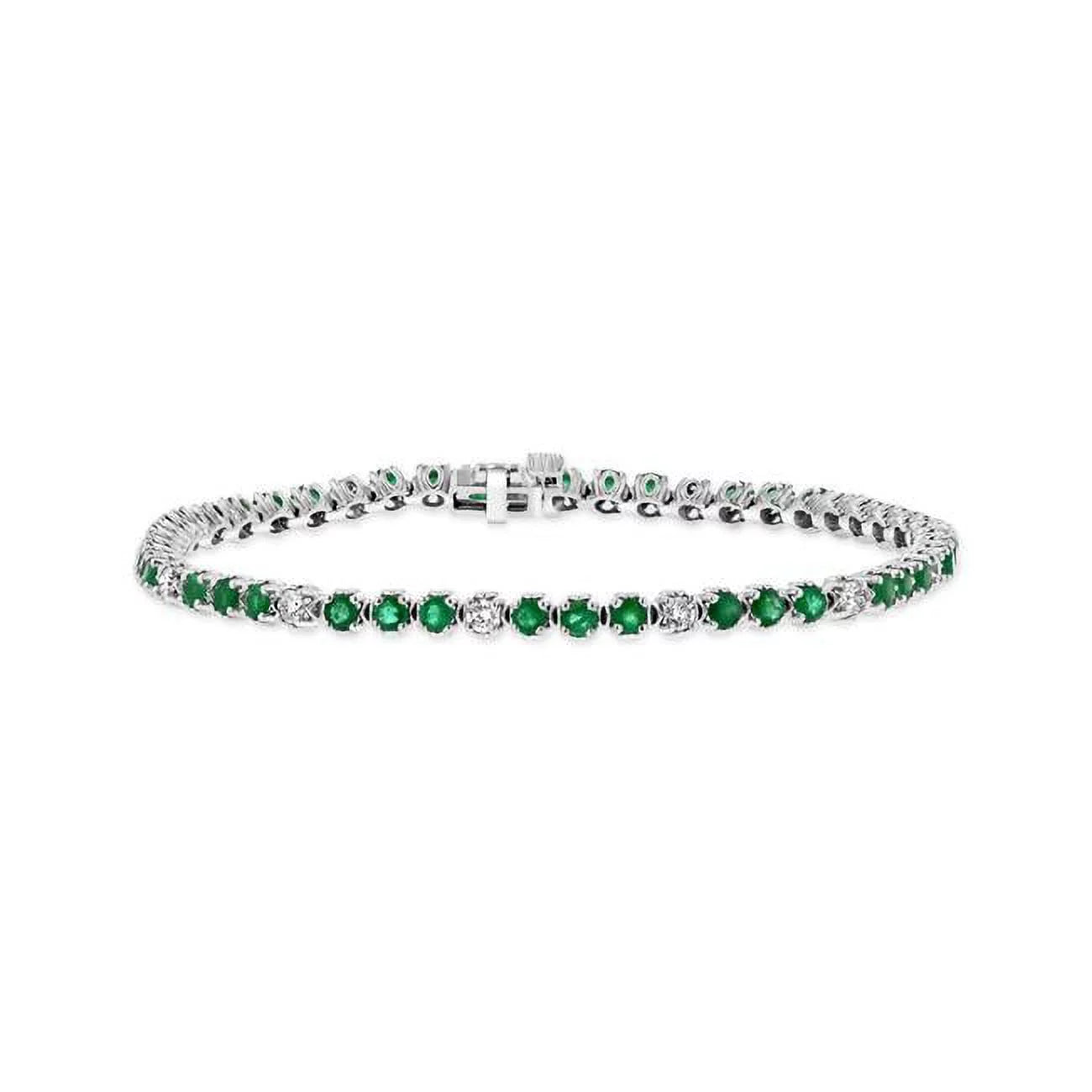 Louis Creations BRB398ED 3.09 CTW Diamond & Emerald Bracelet, 14K White Gold