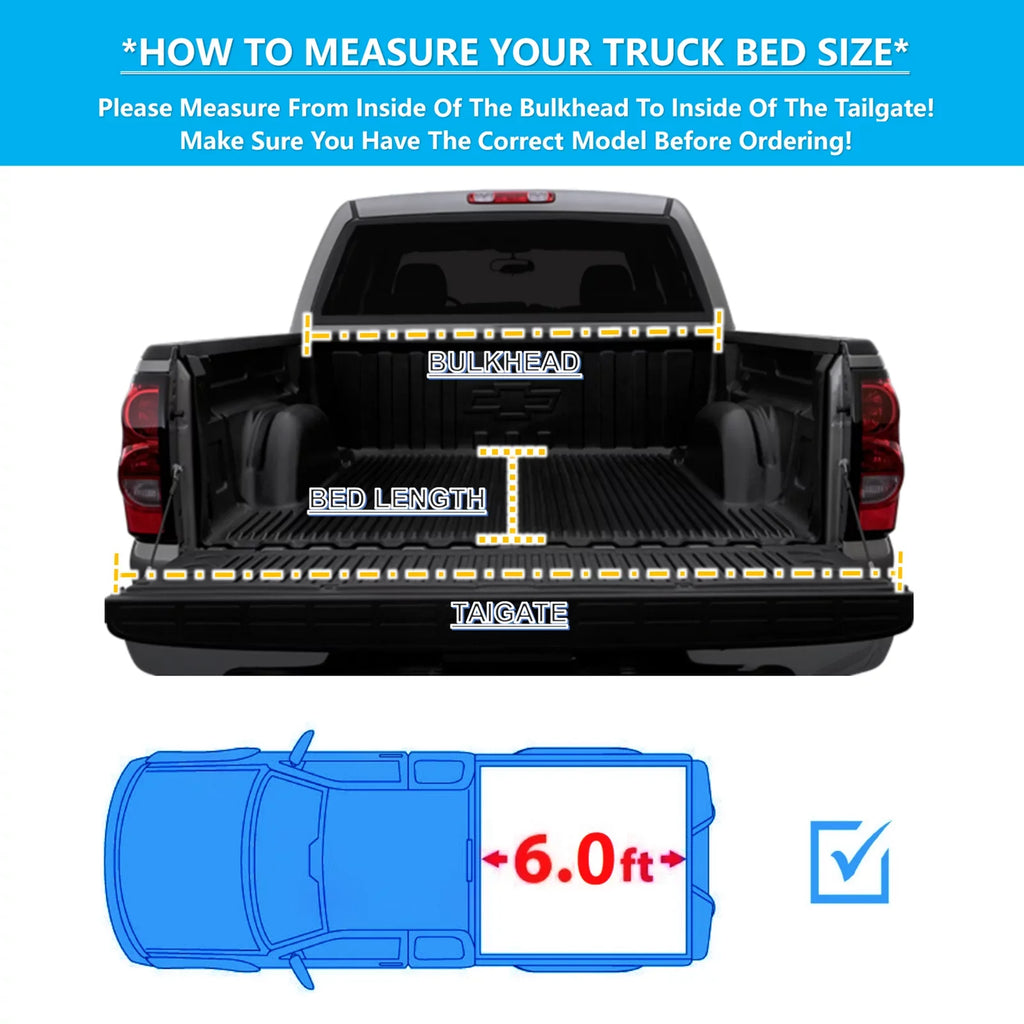 Mamoru Hard FRP Quad-Fold Solid Tonneau Wrap Fitting with 2016 2017 2018 2019 2020 2021 2022 2023 Tacoma 6' / 73.7" Truck Bed Shield | Fit for Deck Rail System