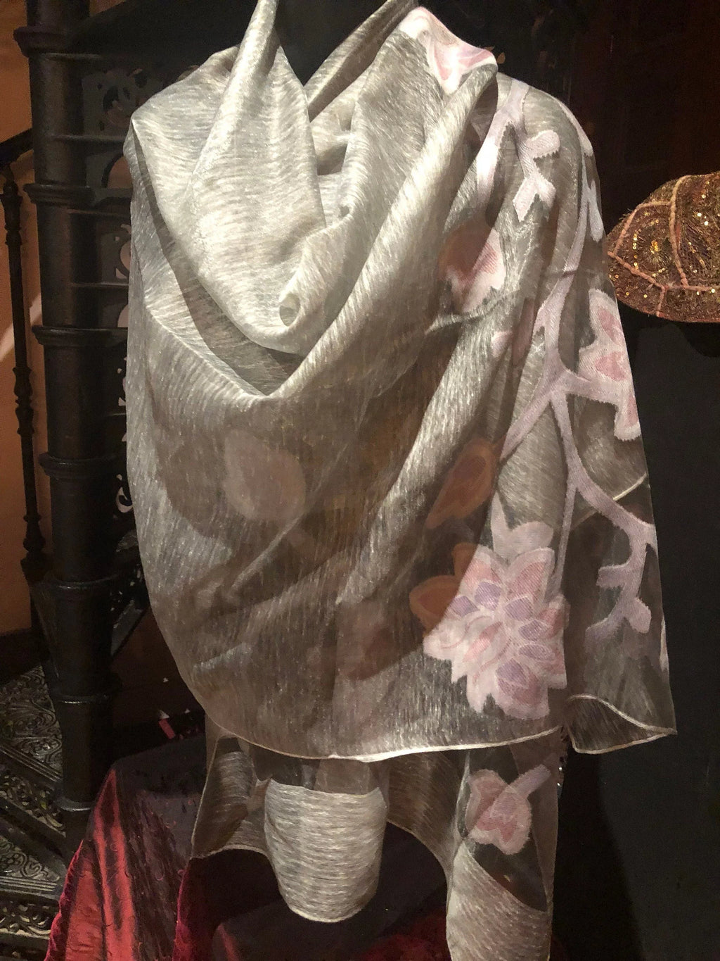 Vintage Styled Sheer white brocade wrap Shawl
