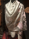 Vintage Styled Sheer white brocade wrap Shawl
