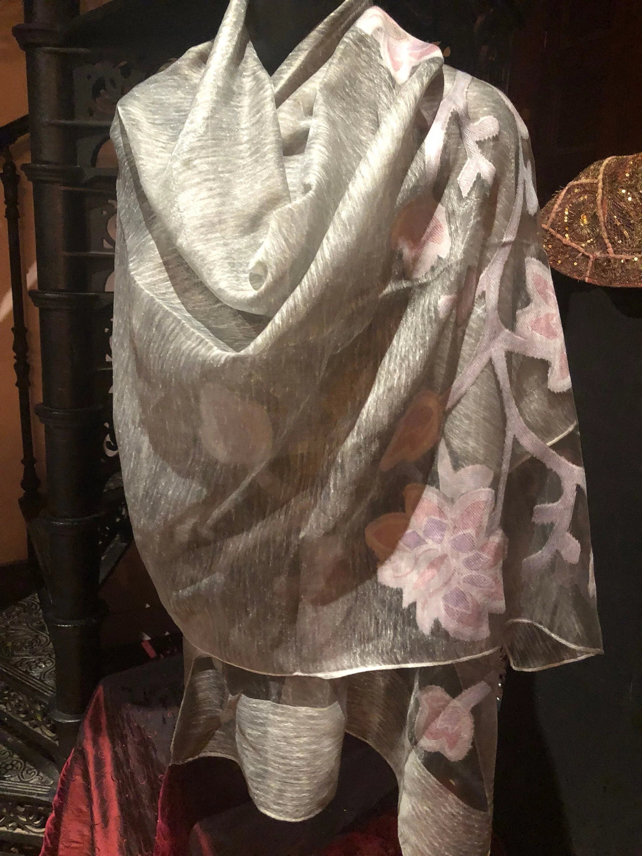 Vintage Styled Sheer white brocade wrap Shawl