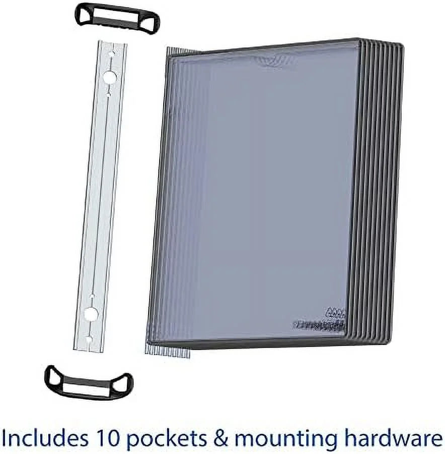 Djois Wall Mounted Reference And Display System, 10 Universal-Size Pockets, Double-Sided Viewing, Black Outer Frame, Professional PRO Series Model (TP920307)