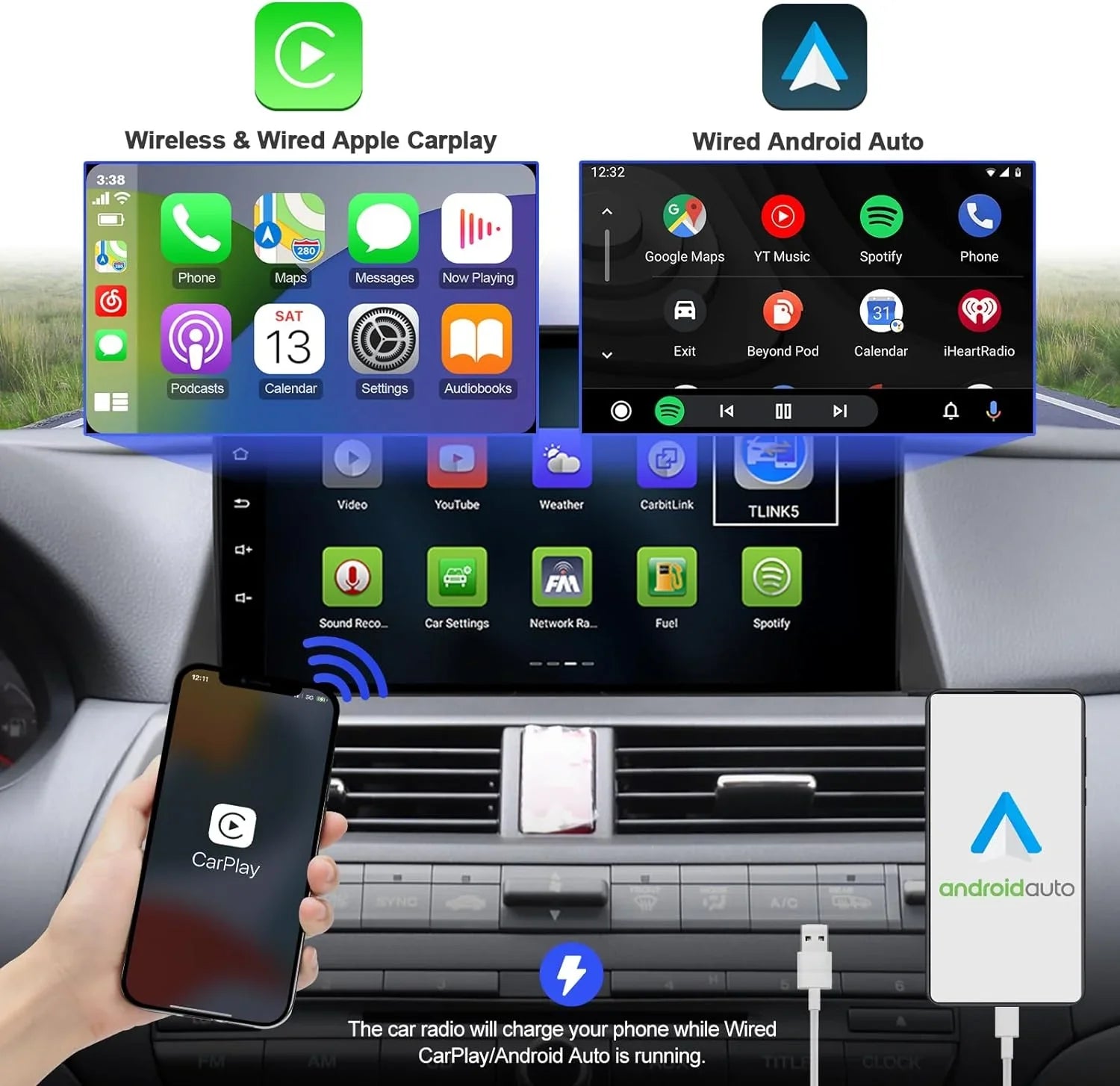 THONZER 2+32G 10.1 inches Android 10 Double Din Car Stereo for Honda Accord 8th 2008 2009 2010 2011 IPS Touchscreen Screen Car Radio with Carplay & Android Auto Support Backup Camera GPS Navi FM BT