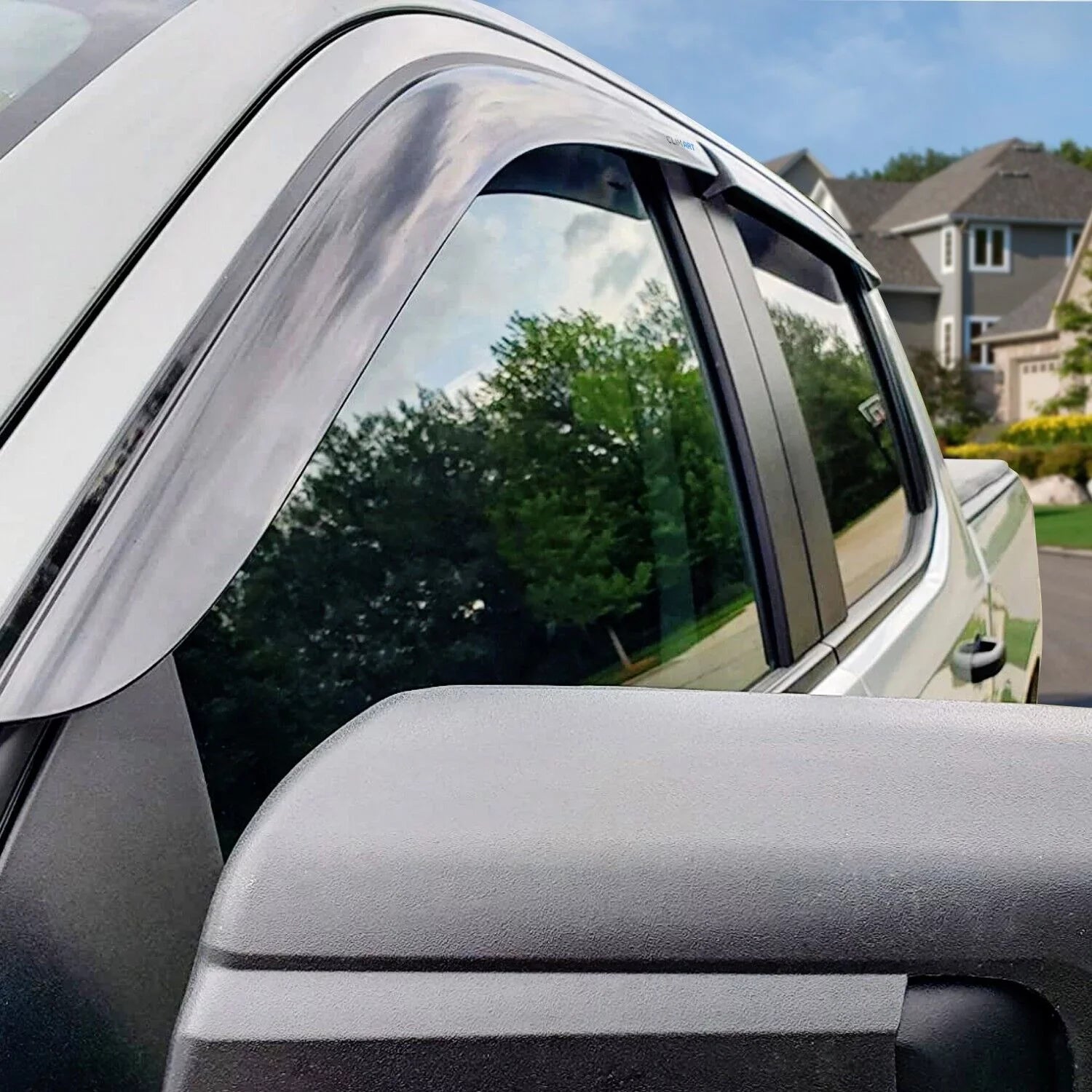 CLIM ART Incredibly Resilient Rain Guards Fitting with Chevrolet (Chevy) Silverado/GMC Sierra 1500 2019-2024 Crew Cab, Truck Accessories, Tape-on Window Deflectors, Vent Window Visors, 4pcs- 419160