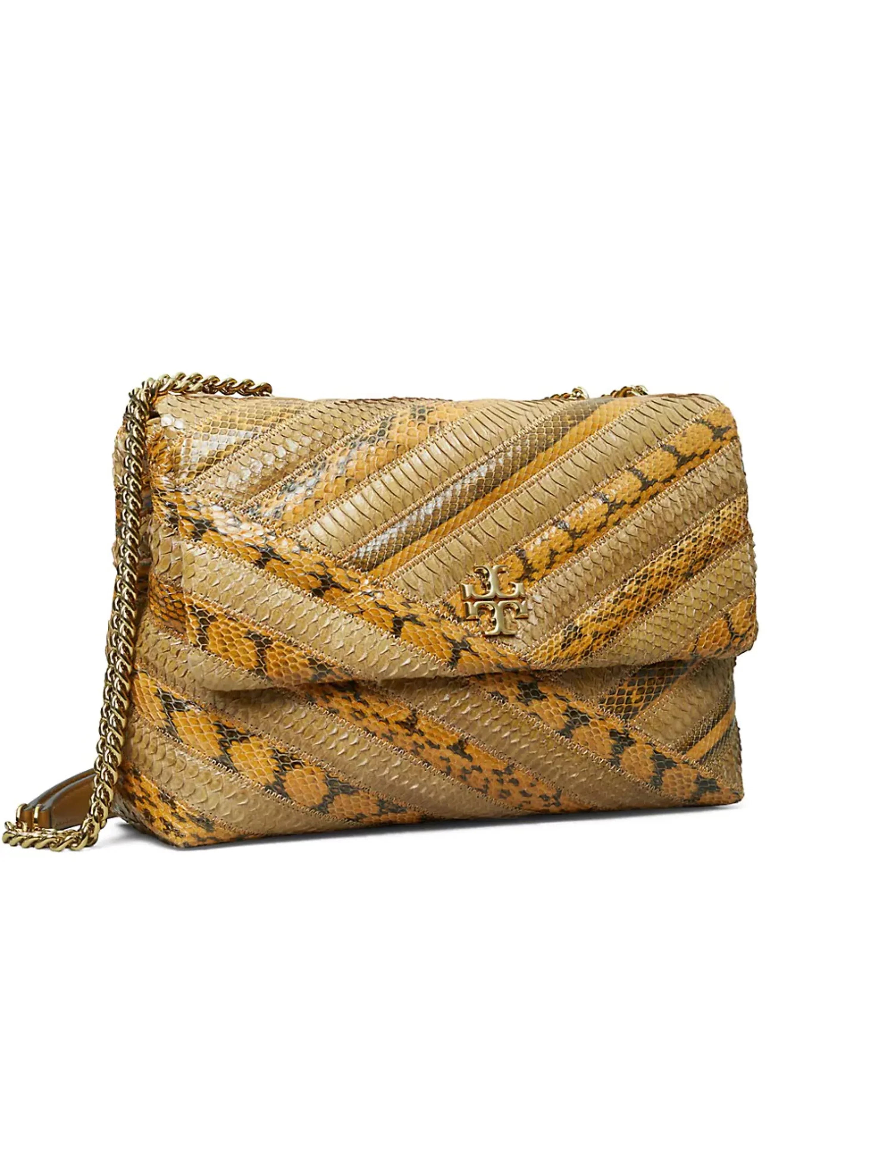 Tory Burch Snap Closure Leather Kira Chevron Snake Shoulder Bag New