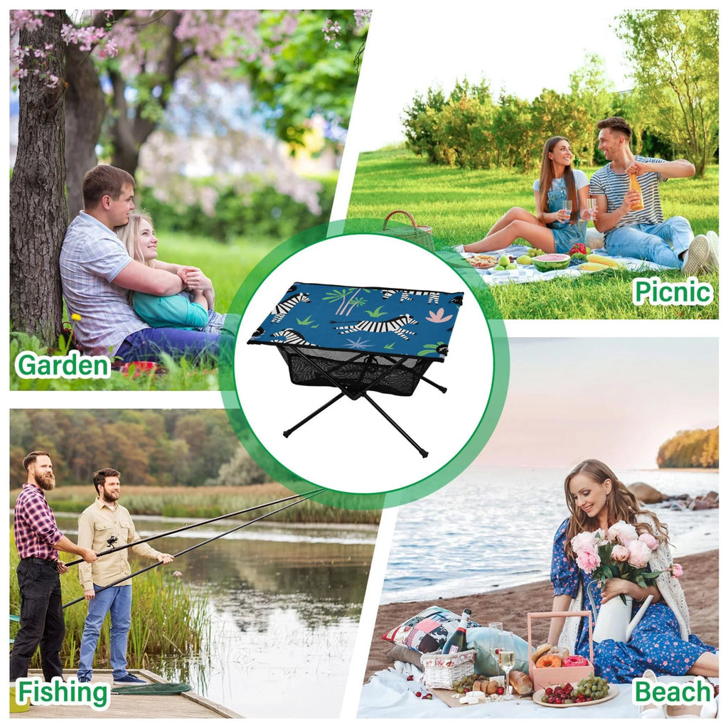 Zebras and Palm Trees Camping Folding Table Portable Beach Table with Storage Bag Compact Picnic Table for Outdoor Travel Fishing BBQ