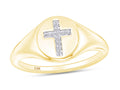 1/20 Carat CT Round Cut White Natural Diamond Cross Signet Engagement Ring In 10k Yellow Gold For Womens Ring Size-6