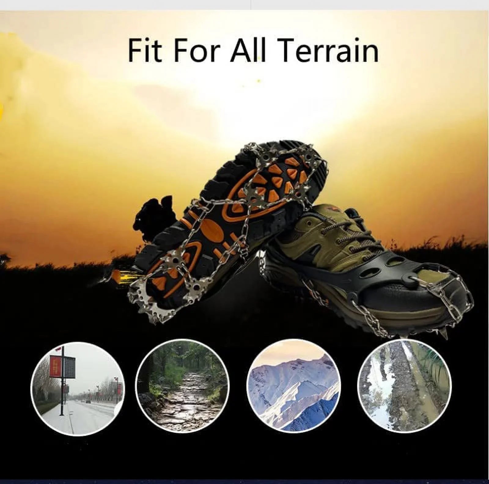Ice Cleats for Hiking Boots and Shoes, Non Slip Stainless Steel Boot Chains Shoe Ice & Snow Grips, Walk Traction Micro Spikes Crampons for Ice Fishing, Hiking, Climbing, Walking