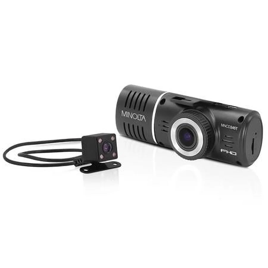 MNCD245T Full HD Front and Rear View 2.45" LCD Screen Dash Camera with 3-Channel Recording, Black