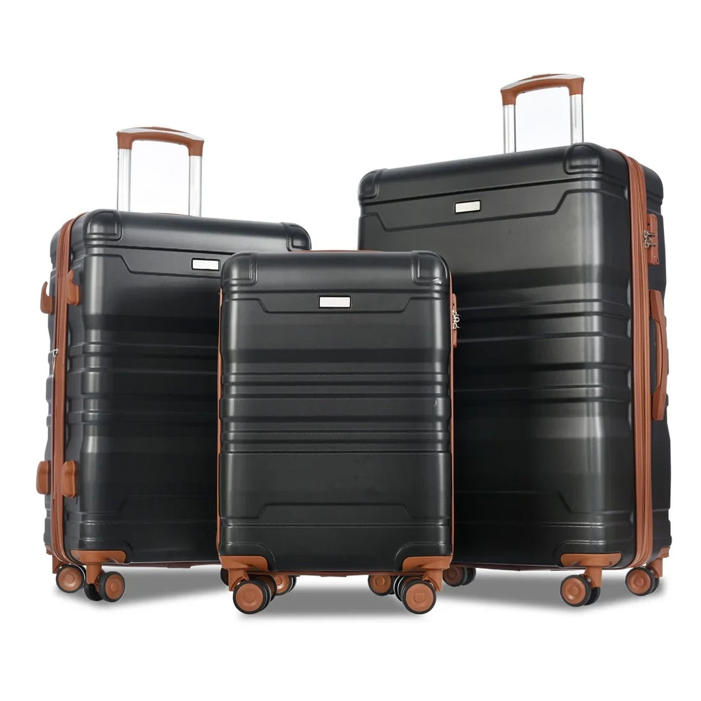 Yone jx je Luggage 3 Pcs Suitcase Set, ABS Hardside Suit case with Spinner Wheels Lightweight TSA Lock, 20/24/28 Inch,Black