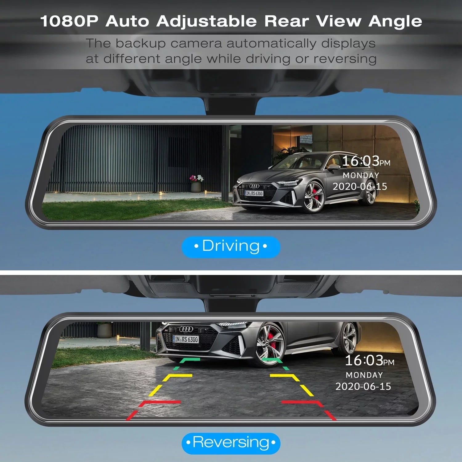 1080P Mirror Dash Cam for Cars with 10-inch IPS Full Touch Screen Waterproof Backup Camera Rear View Mirror Camera Black