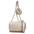 Pre-Owned Chanel CHANEL Diagonal Shoulder Bag Matelasse Camellia Leather/Metal Greige/Gold/Gray Women's e55934a (Good)