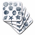 Blue Sea Shells Nautical beach theme ocean art set of 8 Coasters - Soft cst-155830-2