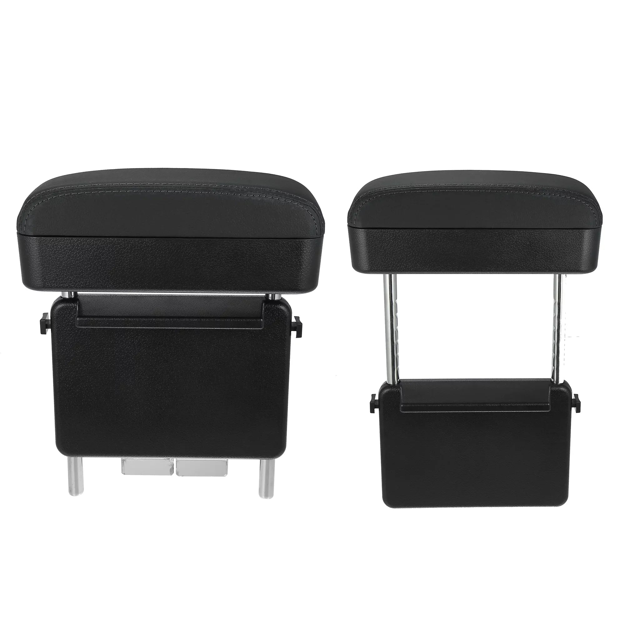 Car Center Armrest Box Seat Gap Adjustable Armrest Storage Organizer Box Armrest Black PU Leather with Black Line